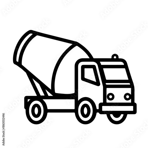 concrete mixer truck as a simplel single icon logo, cartoon coloring page, vector illustration, isolated on transparent background
