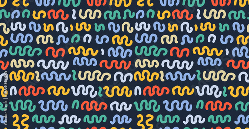 Seamless texture pattern with hand drawn wavy brush strokes. Abstract ornamental background with flowing waves. Vector repeat print for fabric, t-shirts, wrapping paper, textile, surface design.