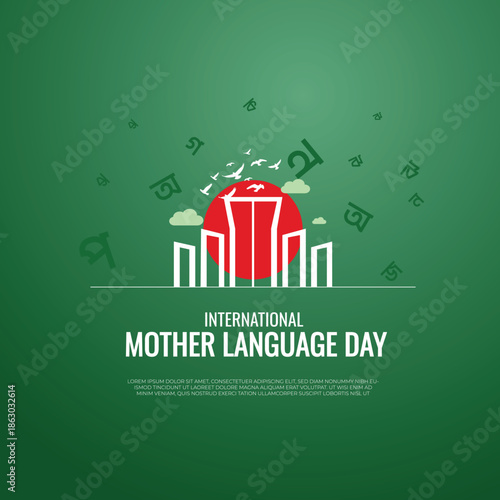 Colorful and modern vector poster celebrating International Mother Language Day. Features typography in multiple languages, cultural symbols, books, and abstract elements. Perfect for educational even