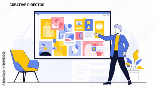Creative director presenting innovative design concepts on large screen