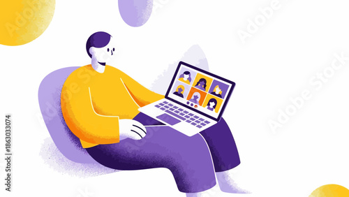 Remote worker engaging in virtual meeting with colleagues online