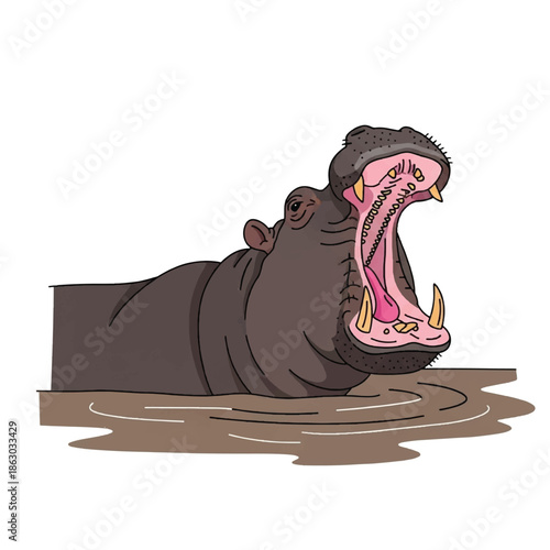 Cartoon hippopotamus with open mouth.