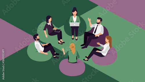 Diverse business team collaborating in a relaxed modern office setting