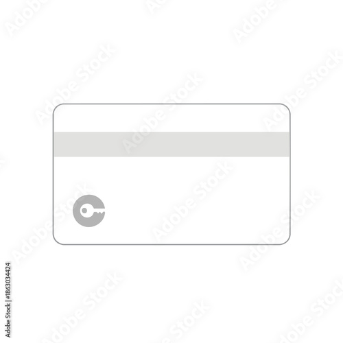 A rectangular card with a gray stripe and a key icon on a white background