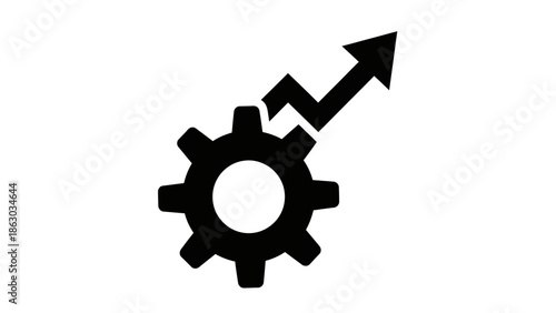 Gear Cogwheel with Upward Growth Arrow Icon for Progress and Efficiency on Isolated White Background