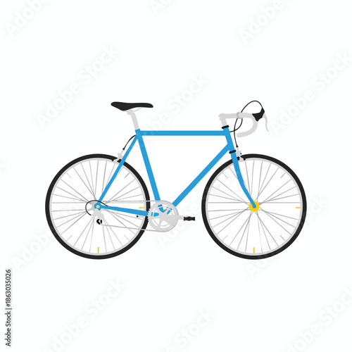 A minimalist illustration of a blue road bike against a white background