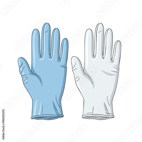 Two stylized, hand-shaped gloves, one blue and the other white, sit on a white backdrop