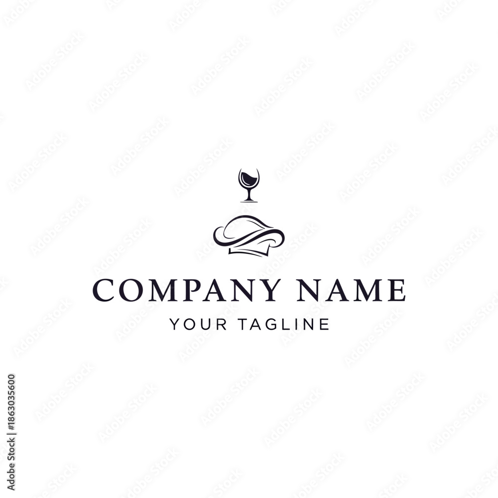 Fototapeta premium Chef Hat and Wine Glass Logo for Culinary Business.