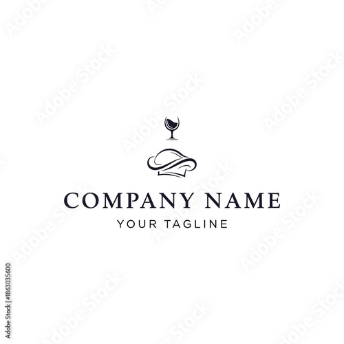 Chef Hat and Wine Glass Logo for Culinary Business.
