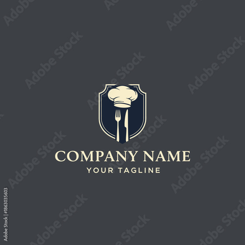 Chef Hat Fork Knife Emblem Logo Design.