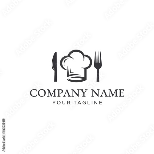 Chef Hat Fork Knife Restaurant Logo Design.