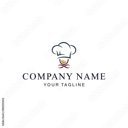Chef hat logo with bow tie and company name placeholder.