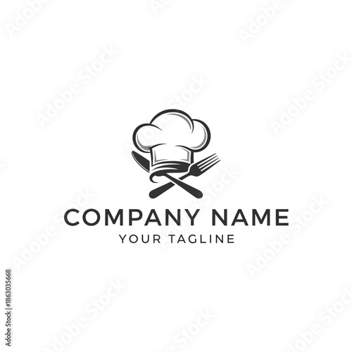 Chef Hat With Fork and Knife Logo Design.