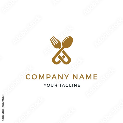 Elegant Golden Fork and Spoon Logo Design for Culinary Business.