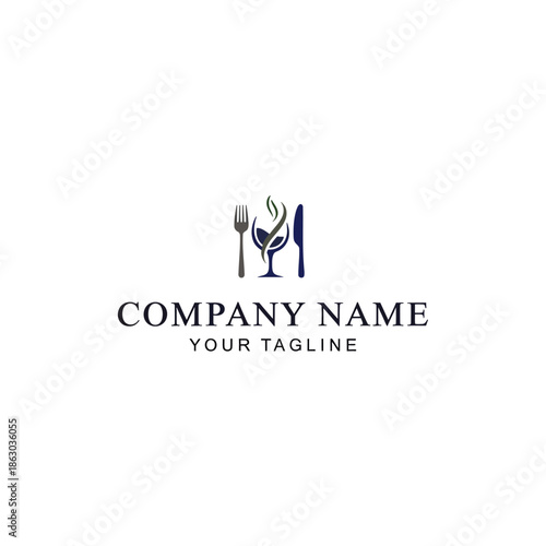 Elegant Restaurant Logo Design with Fork Knife and Wine Glass.