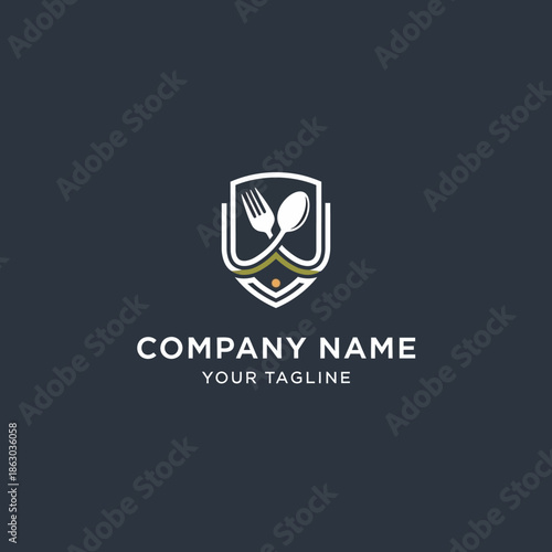 Elegant Restaurant Logo Design with Fork and Spoon Emblem.