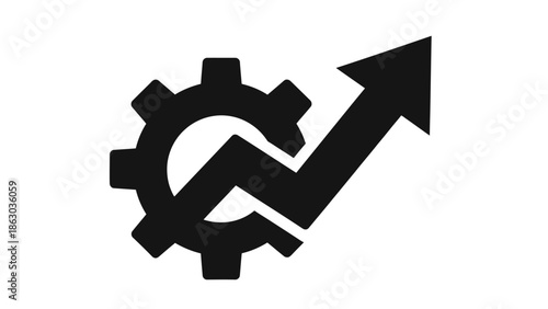 Black Gear with Upward Growth Arrow Icon on an Isolated White Background
