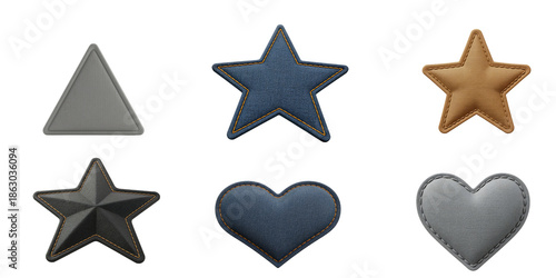 leather shapes icons with stitching isolated on white