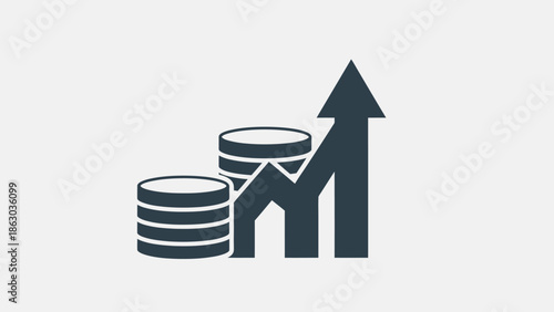 Stacks of Coins and Upward Arrow Symbolizing Financial Growth and Investment on Bright Studio Background