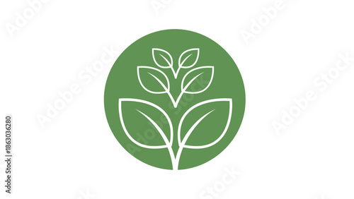 Green Sprout Plant with Leaves Icon in Circle, Representing Nature, Growth, and Ecology on an Isolated White Background