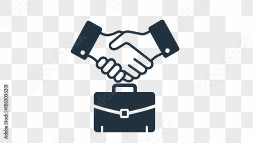 Business Handshake Silhouette Above Briefcase Icon, Symbolizing Partnership and Agreement on a Transparent Background