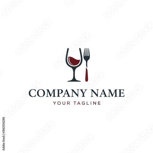 Elegant Wine Glass and Fork Logo for Restaurant or Bar.