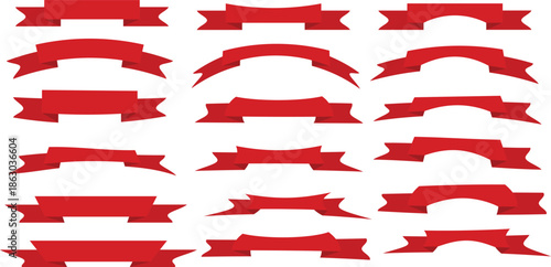 Assorted red ribbon banners arranged on a dark background, offering diverse design possibilities.