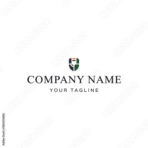 Modern Shield Logo Design Company Name and Tagline.