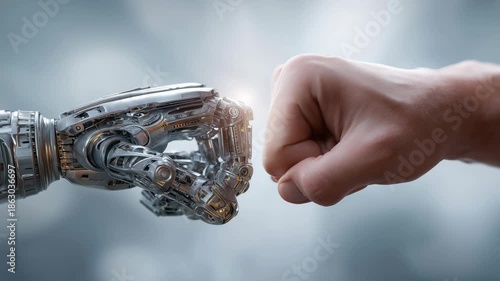 Human and robot fist bump symbolizing unit