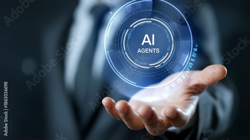 Businessman activating AI agents interface