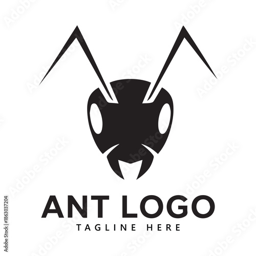 Ant Head Logo with Antennae Mandibles Symmetrical Vector Graphic