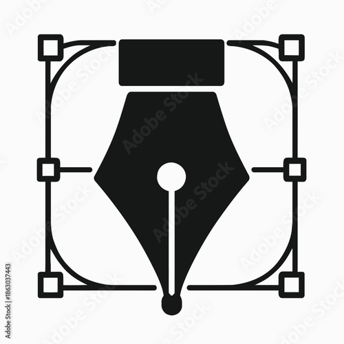  Fountain Pen Nib Minimal Flat Icon Vector – Geometric Writing Tool Symbol Isolated on White Background