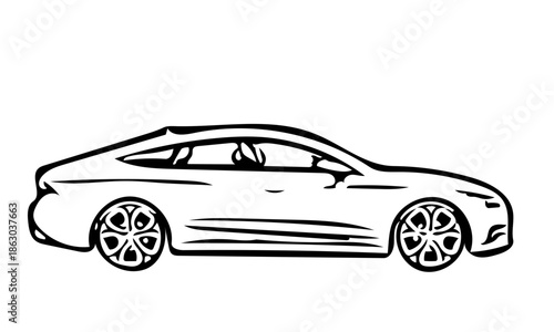  Modern Sedan Side View Detailed Illustration