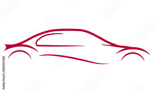  Elegant Red Curved Car Body Outline Illustration
