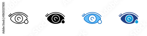 Eye Irritation Multiple Style Icon Design Vector - Eye with tear symbol representing irritation, dryness, or allergic eye discomfort