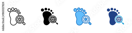 Foot Fungi Multiple Style Icon Design Vector - Foot with magnifier showing fungi, representing fungal infection and skin conditions