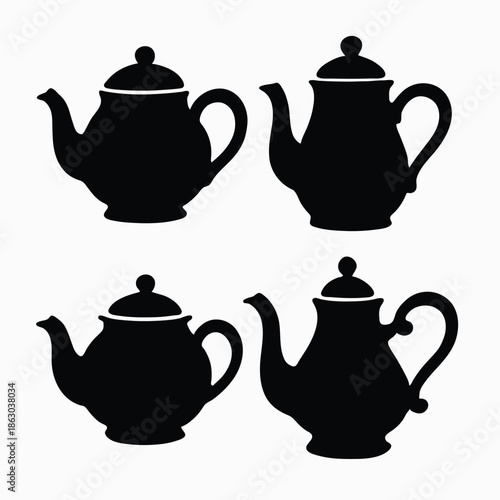  Teapot Stencil Vector Set – Tea Kettle Silhouette Cutout Designs Isolated on White Background