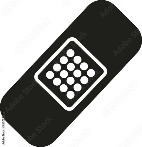 Simple black and white illustration of a standard adhesive bandage design