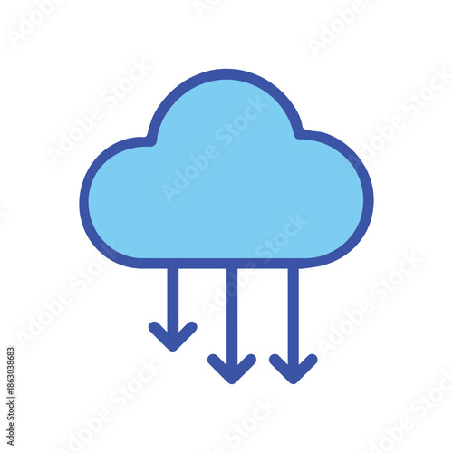 A simple blue cloud icon with downward facing arrows representing rain