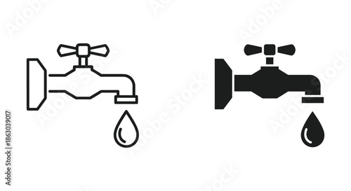 Water tap icons with drip