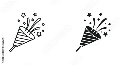 Party popper illustration with stars and confetti