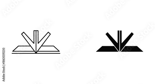 Simple geometric shapes with arrows pointing downward