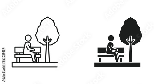 Person sitting on bench under tree illustration