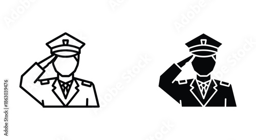 Military officer saluting icon set