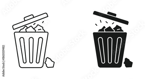 Trash can icon with garbage spilling out