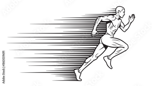 Dynamic Sprinter in Full Stride with Speed Lines for Athletic Performance, Sprint Training and Sports Branding