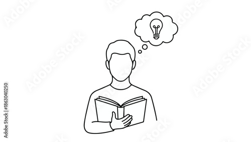 Illustration of person reading a book and having an idea lightbulb