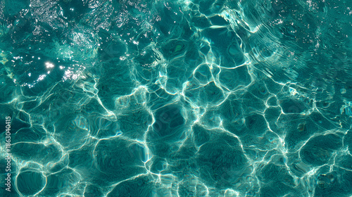 Deep Teal Blue Swimming Pool Water Surface with Sun Caustic Light Patterns - Underwater Texture Background