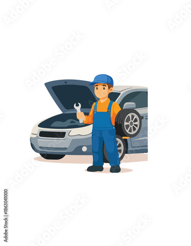 mechanic with wrench and toolbox