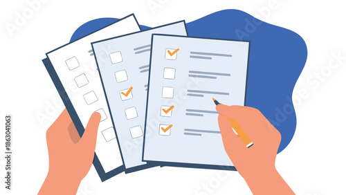 Hands holding checklist with completed tasks and pen